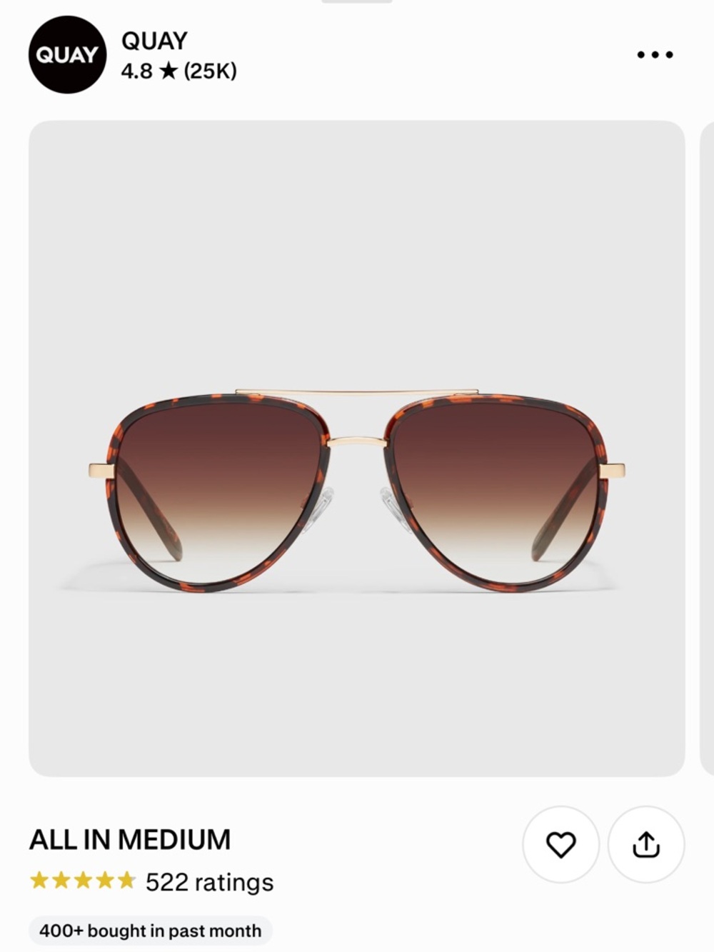 All in Medium Quay Tortoiseshell Aviator Sunglasses with Gradient Brown Lenses